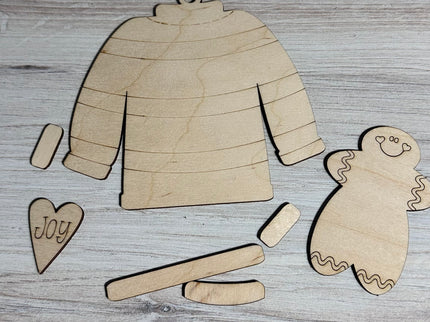 DIY Christmas Sweater with gingerbread wood ornament kit