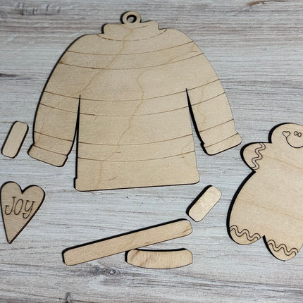 DIY Christmas Sweater with gingerbread wood ornament kit