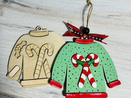 DIY Christmas Sweater with candy canes wood ornament kit