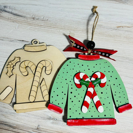 DIY Christmas Sweater with candy canes wood ornament kit