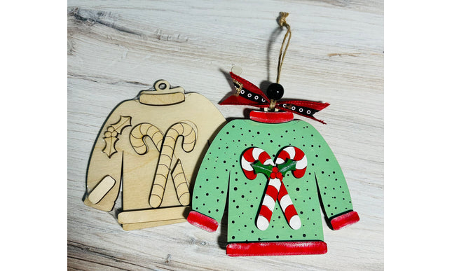DIY Christmas Sweater with candy canes wood ornament kit
