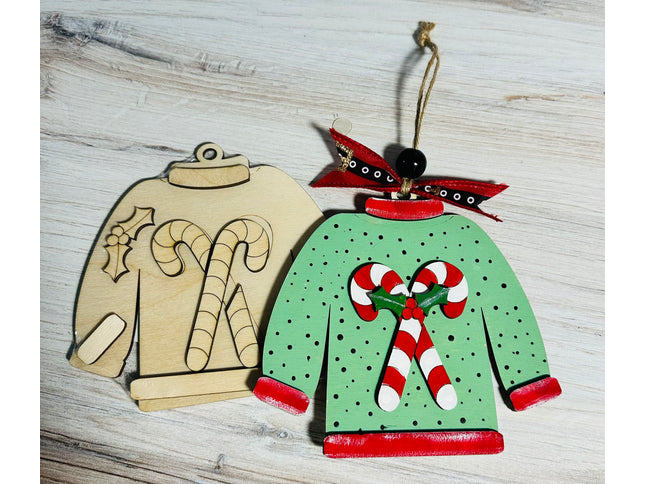 DIY Christmas Sweater with candy canes wood ornament kit