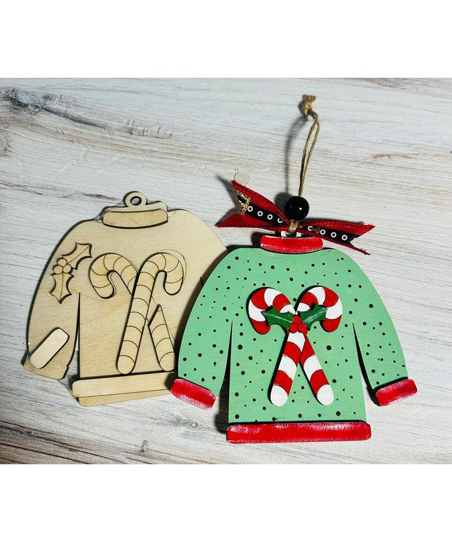 DIY Christmas Sweater with candy canes wood ornament kit