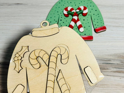 DIY Christmas Sweater with candy canes wood ornament kit