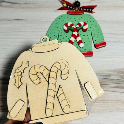 DIY Christmas Sweater with candy canes wood ornament kit