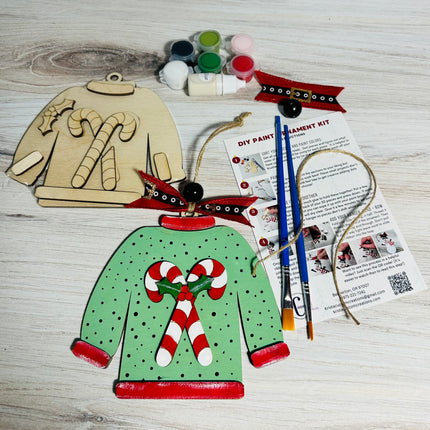 DIY Christmas Sweater with candy canes wood ornament kit