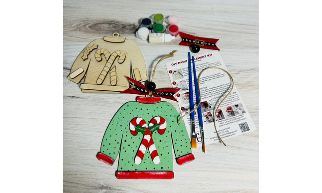 DIY Christmas Sweater with candy canes wood ornament kit