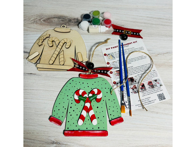 DIY Christmas Sweater with candy canes wood ornament kit