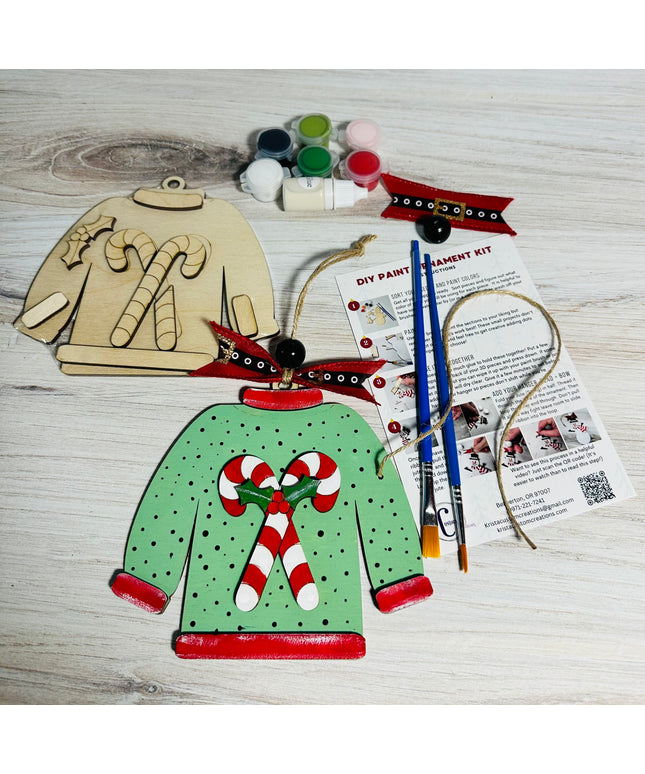 DIY Christmas Sweater with candy canes wood ornament kit