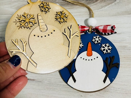 DIY snowman watching snow fall wood ornament kit