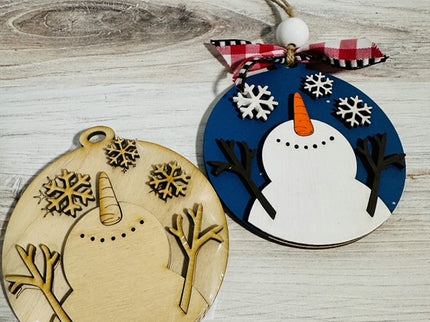 DIY snowman watching snow fall wood ornament kit
