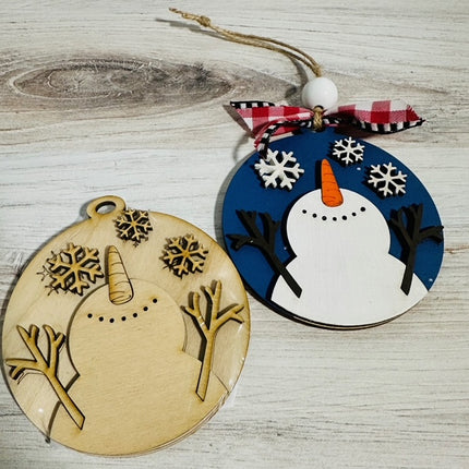 DIY snowman watching snow fall wood ornament kit