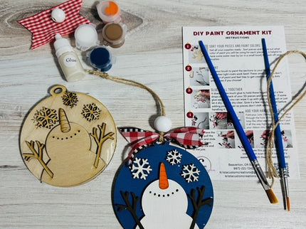 DIY snowman watching snow fall wood ornament kit