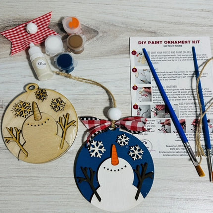 DIY snowman watching snow fall wood ornament kit