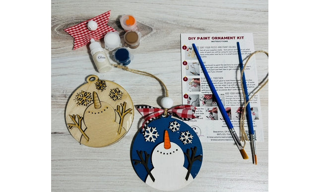 DIY snowman watching snow fall wood ornament kit