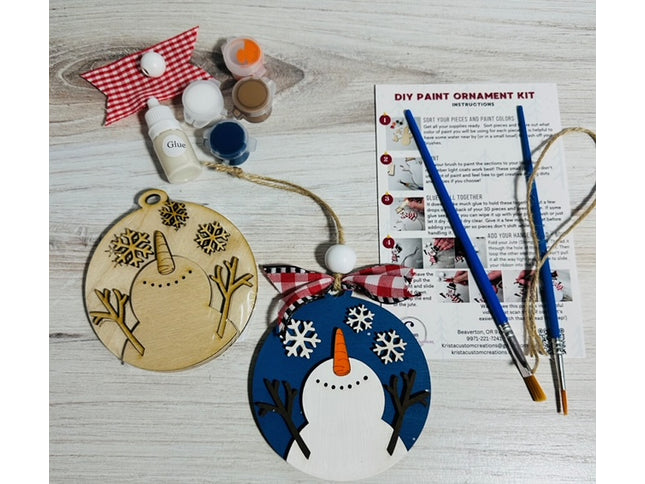 DIY snowman watching snow fall wood ornament kit