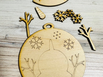 DIY snowman watching snow fall wood ornament kit
