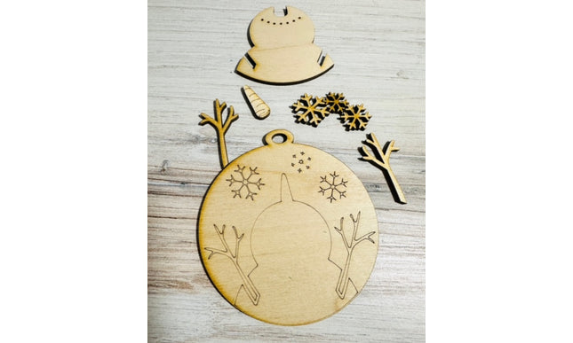 DIY snowman watching snow fall wood ornament kit