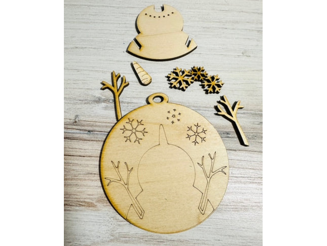 DIY snowman watching snow fall wood ornament kit