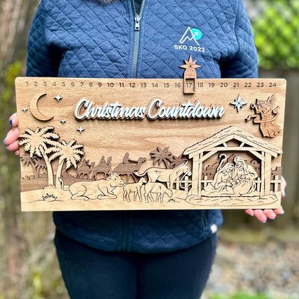 Nativity Christmas Countdown Sign – Handcrafted 3D Layered Wooden Advent Calendar