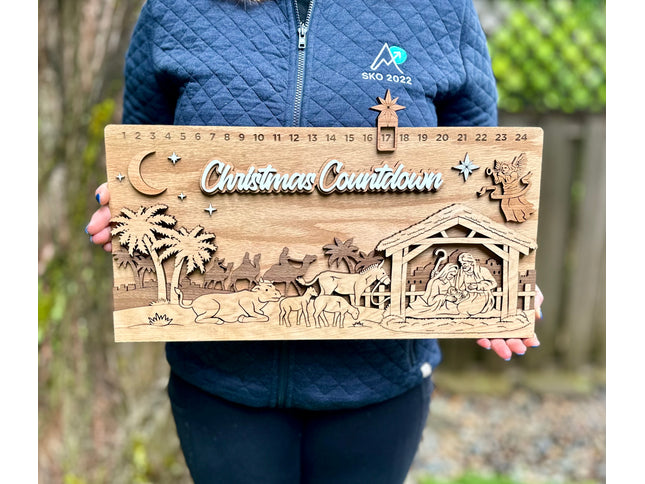 Nativity Christmas Countdown Sign – Handcrafted 3D Layered Wooden Advent Calendar