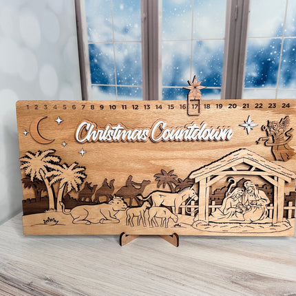 Nativity Christmas Countdown Sign – Handcrafted 3D Layered Wooden Advent Calendar