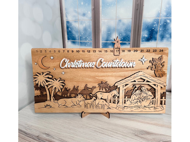 Nativity Christmas Countdown Sign – Handcrafted 3D Layered Wooden Advent Calendar