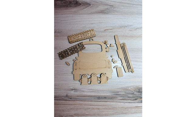 DIY gingerbread in vintage truck wood ornament kit