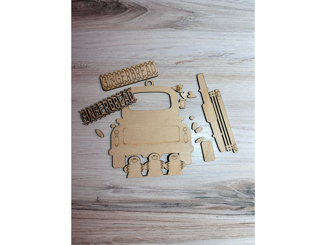 DIY gingerbread in vintage truck wood ornament kit