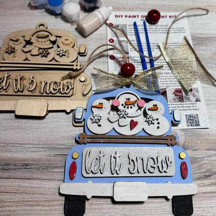 DIY Let it snow Vintage truck with snowman wood ornament kit