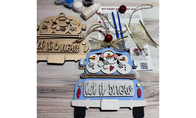 DIY Let it snow Vintage truck with snowman wood ornament kit