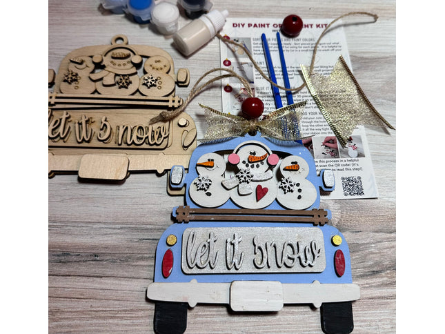 DIY Let it snow Vintage truck with snowman wood ornament kit