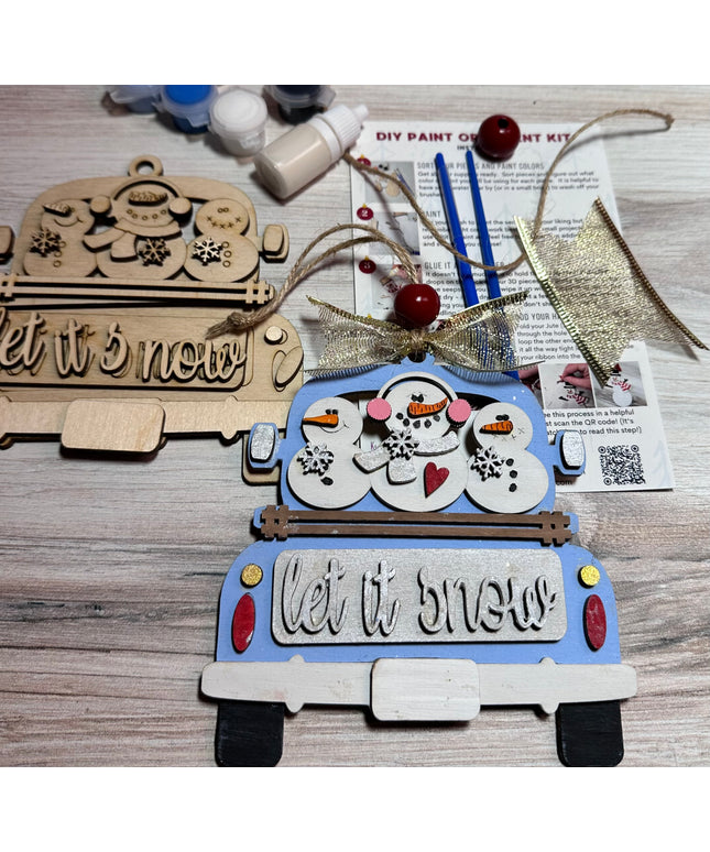 DIY Let it snow Vintage truck with snowman wood ornament kit