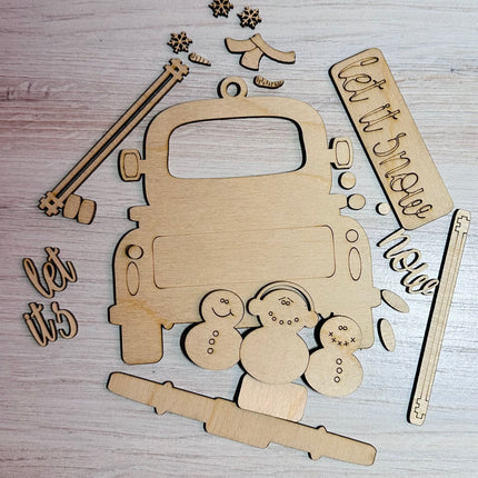 DIY Let it snow Vintage truck with snowman wood ornament kit