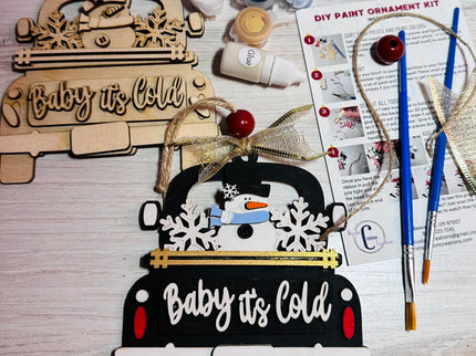 DIY Baby it's Cold snowman in vintage truck wood ornament