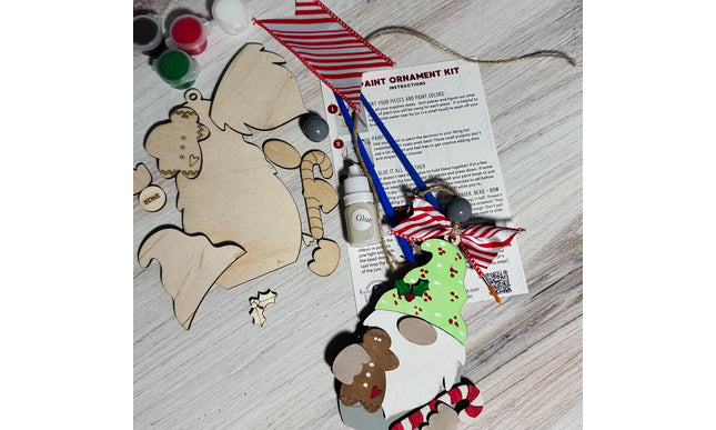 DIY Gnome holding a candy cane wood ornament kit