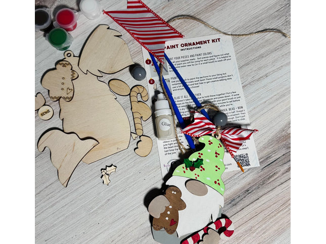 DIY Gnome holding a candy cane wood ornament kit