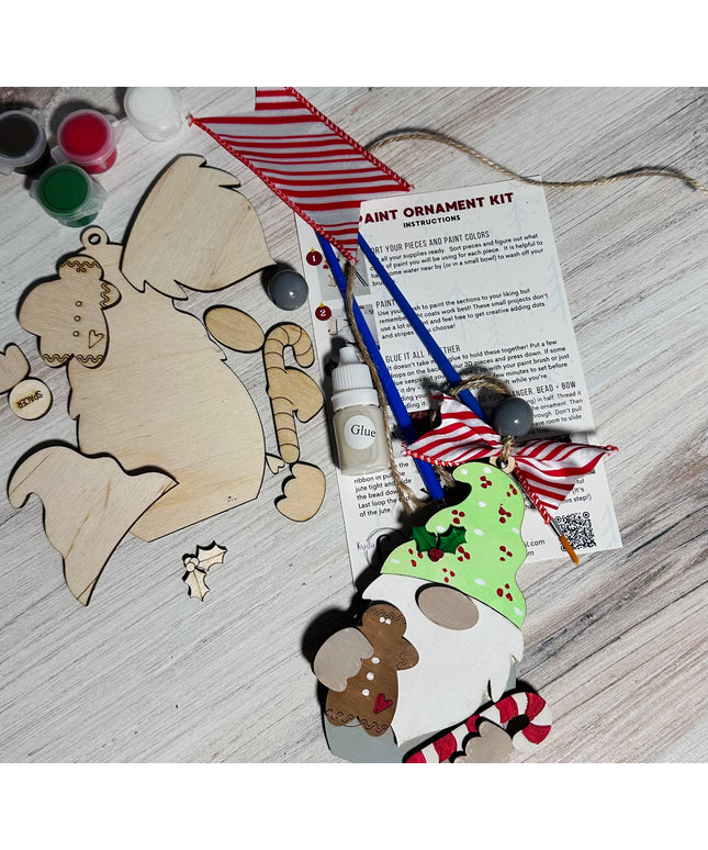 DIY Gnome holding a candy cane wood ornament kit