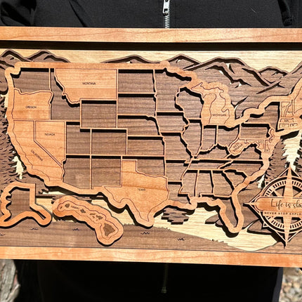 USA Travel Map, Personalized Trip Tracker, Unique Gift For Traveler, Wooden 3D United States Puzzle Tracker