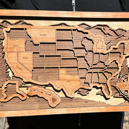USA Travel Map, Personalized Trip Tracker, Unique Gift For Traveler, Wooden 3D United States Puzzle Tracker