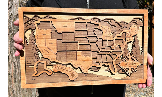 USA Travel Map, Personalized Trip Tracker, Unique Gift For Traveler, Wooden 3D United States Puzzle Tracker