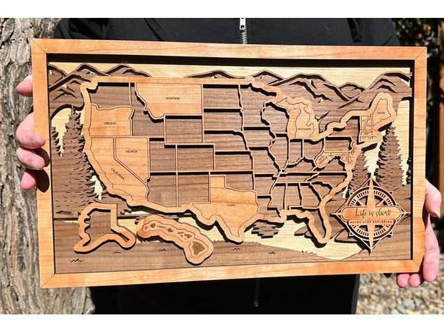 USA Travel Map, Personalized Trip Tracker, Unique Gift For Traveler, Wooden 3D United States Puzzle Tracker