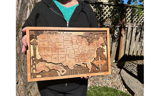 USA Travel Map, Personalized Trip Tracker, Unique Gift For Traveler, Wooden 3D United States Puzzle Tracker