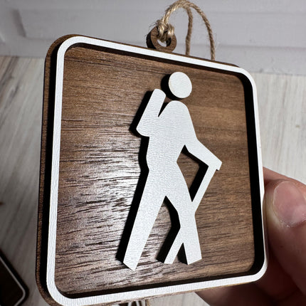 Hiker Ornament, National Park Trail Sign, Gift For Female, Outdoor Adventure, Christmas Tree Decor, Personalized Gift Keepsake