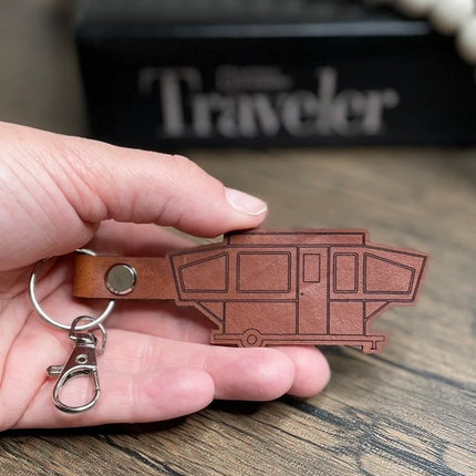 Pop-up Tent Trailer leather keychain