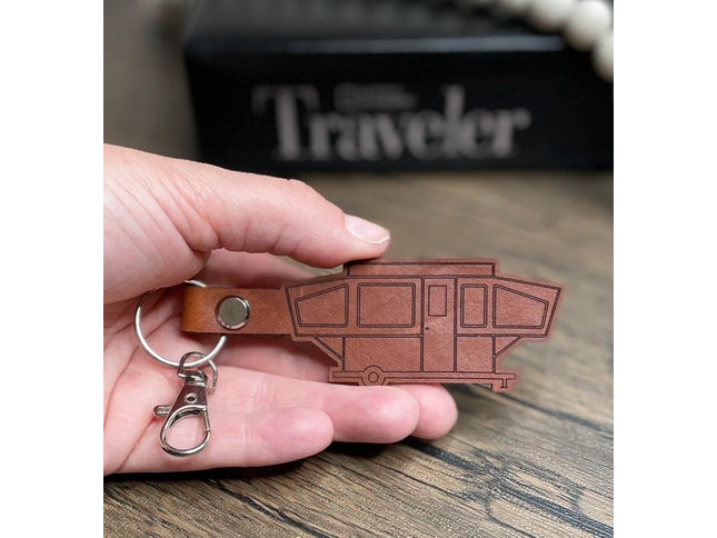 Pop-up Tent Trailer leather keychain