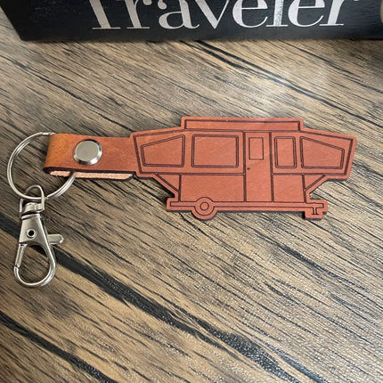 Pop-up Tent Trailer leather keychain