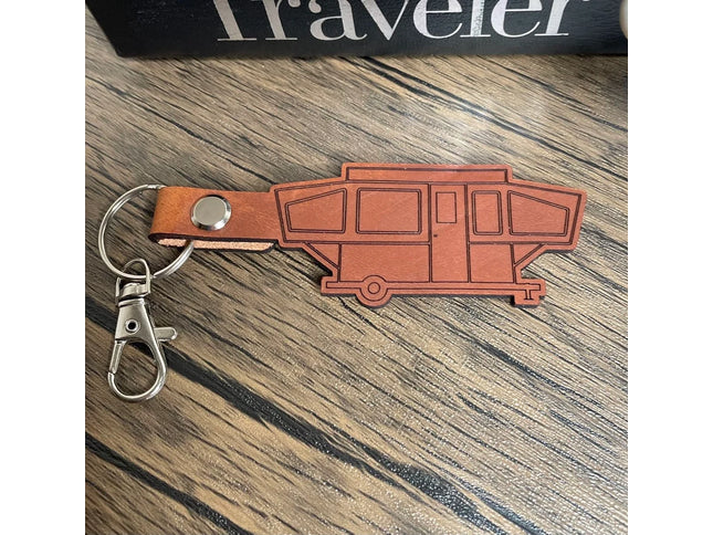 Pop-up Tent Trailer leather keychain