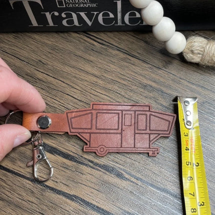 Pop-up Tent Trailer leather keychain