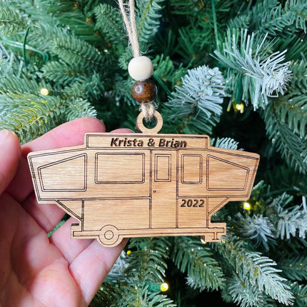 Popup tent Trailer Holiday tree ornament